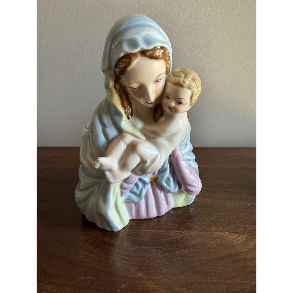 Vintage Figurine Planter Vase Mother Mary Baby Jesus Made in Japan